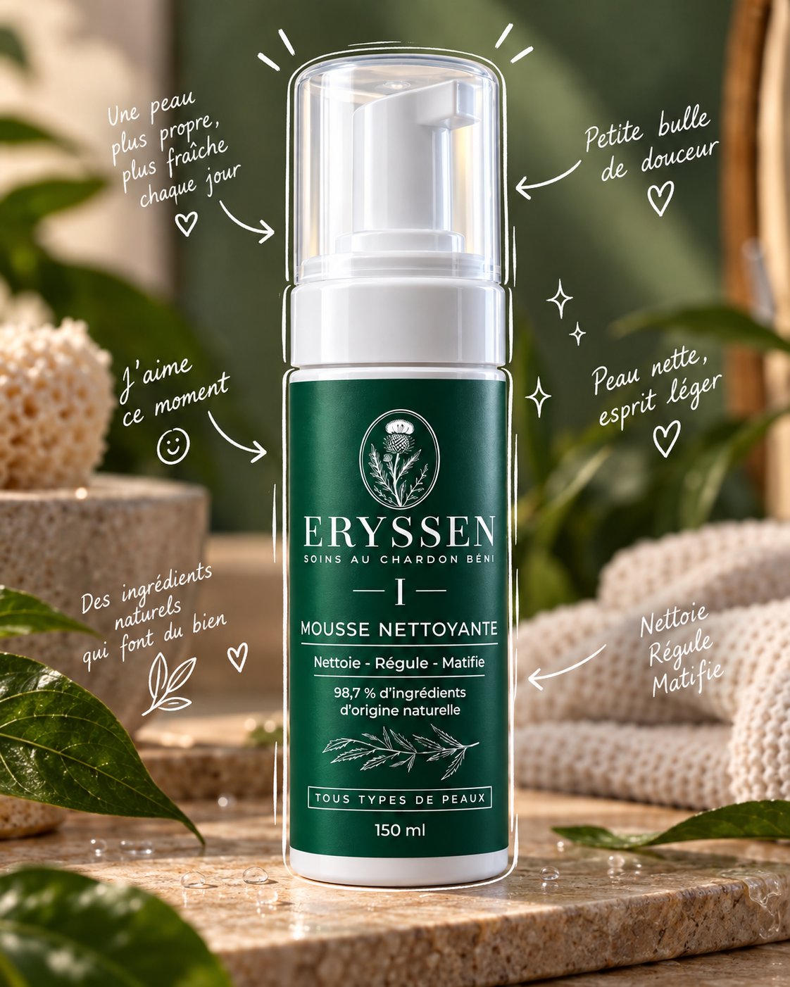 Mousse Nettoyante Eryssen au Chadwon Béni de Martinique, soin visage naturel pour peaux noires et métisses, 150 ml
